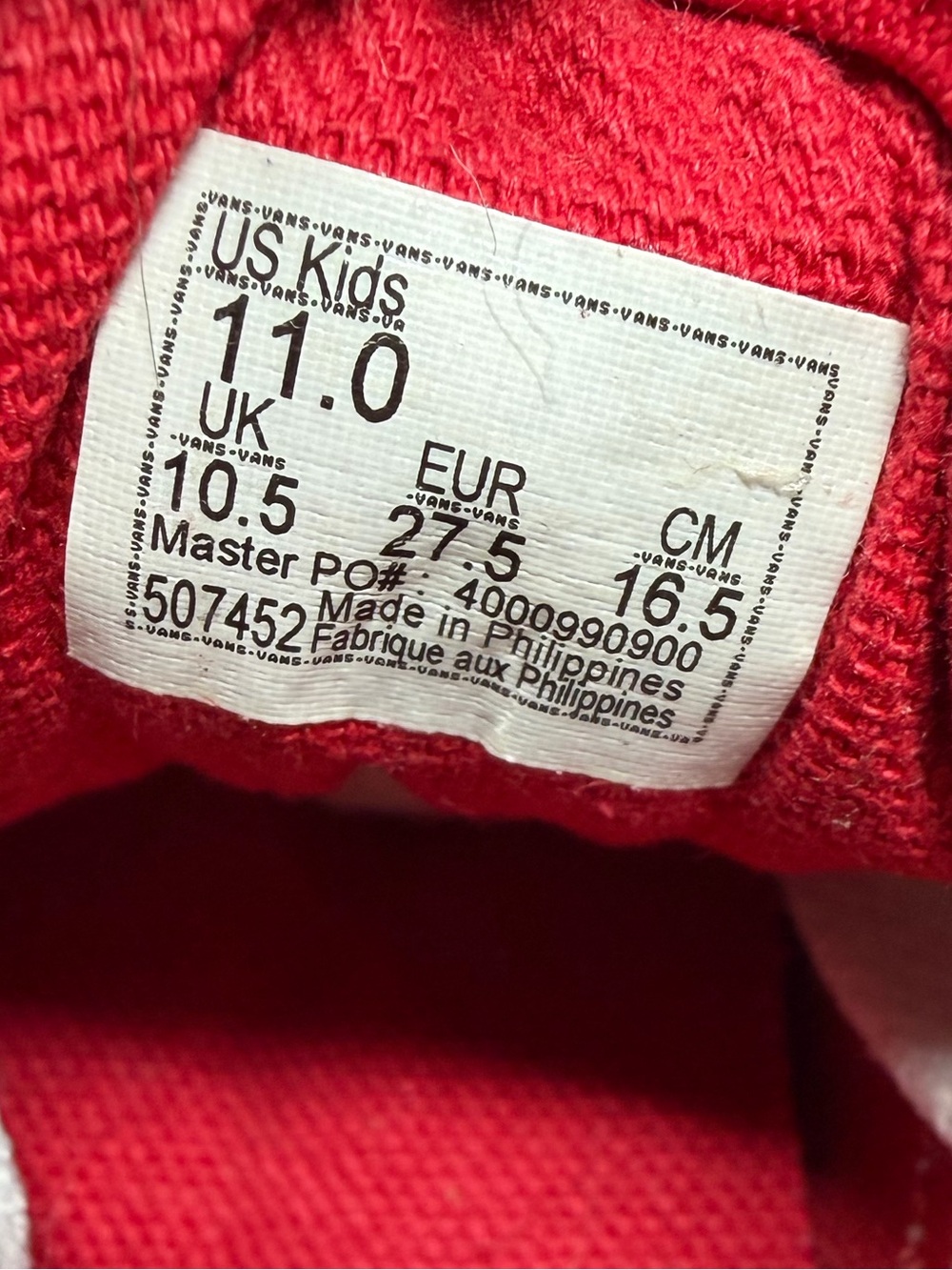 Kids Vans Red Low-Top Skate Sneakers Sz. 11 - Picture 4 of 10